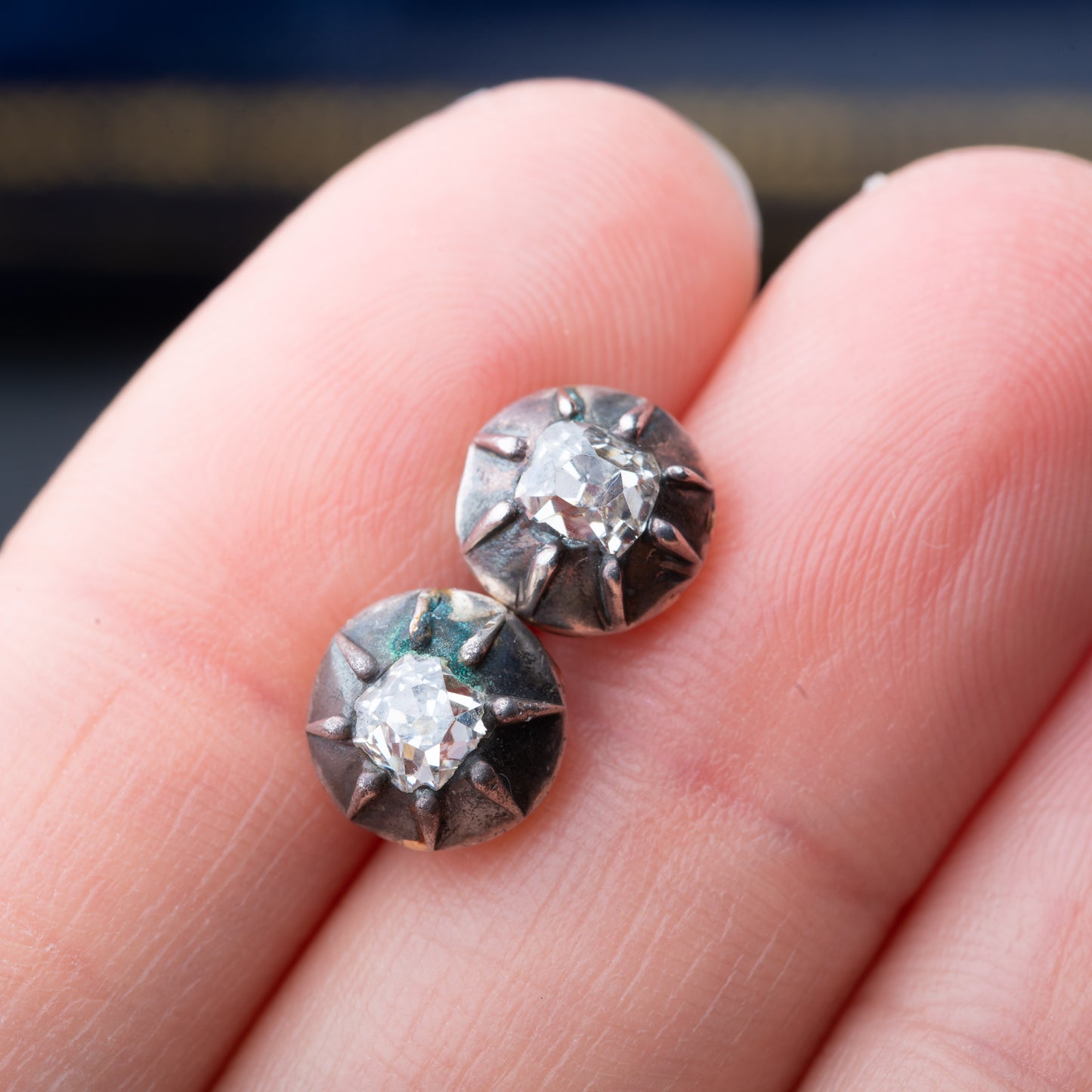 Antique old mine cut diamond earrings