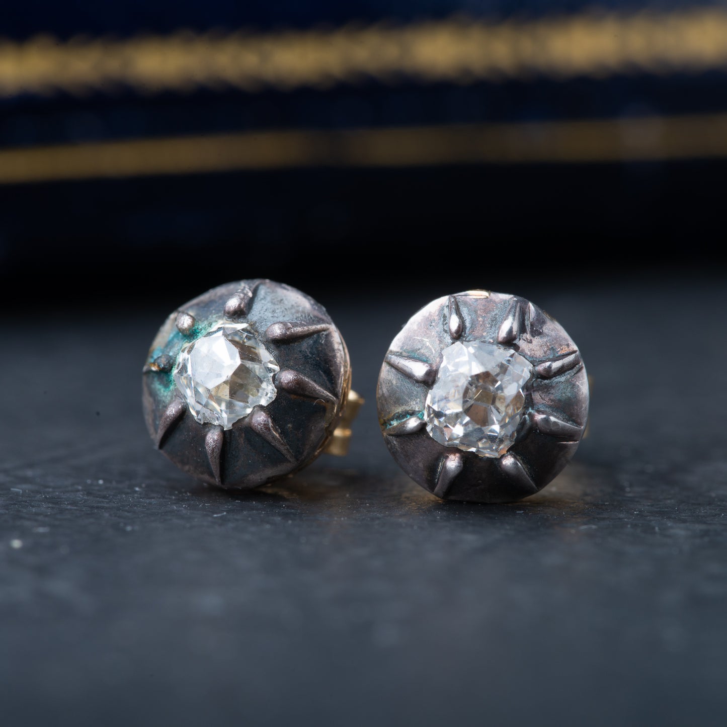 Antique old mine cut diamond earrings