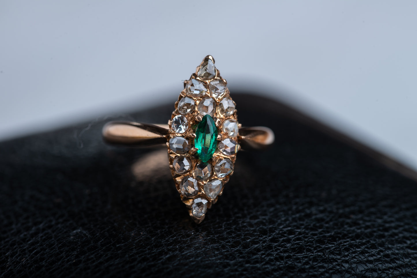 Edwardian Emerald Diamond Navette Ring
