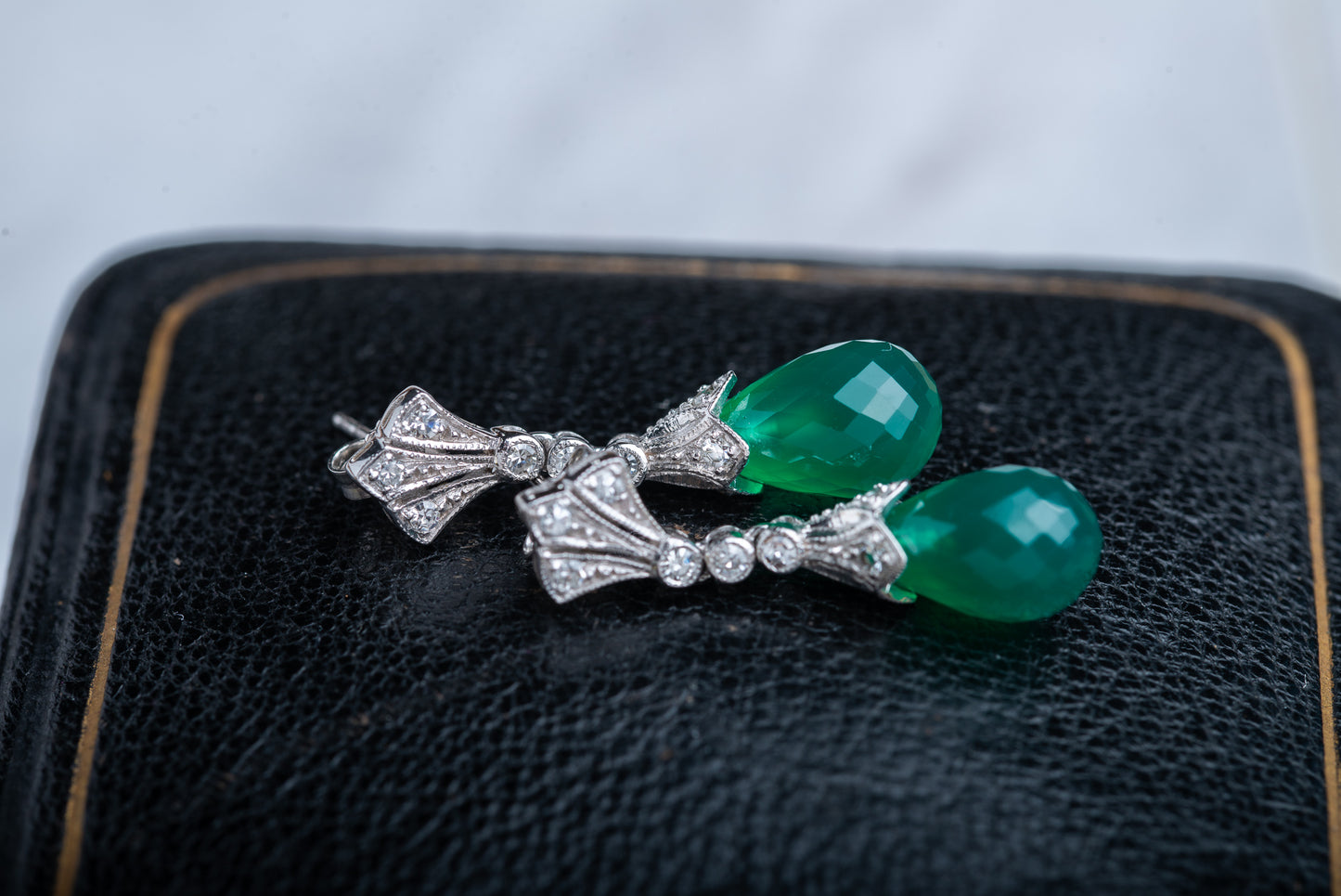Art Deco Style Agate Diamond Earrings