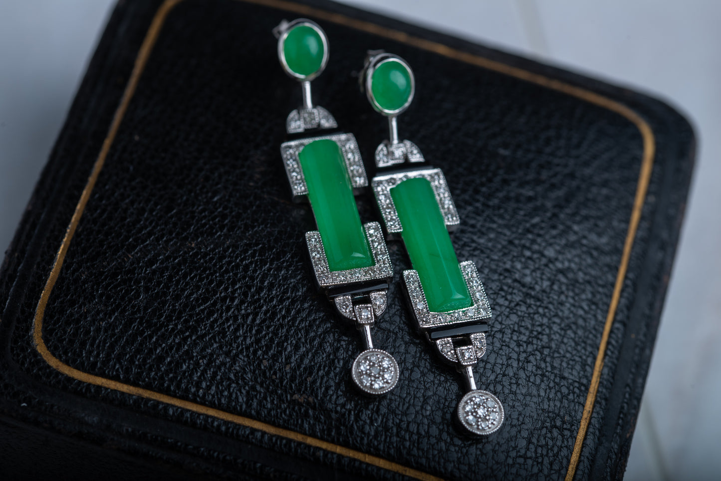 Art Deco Style Agate Onyx Diamond Earrings