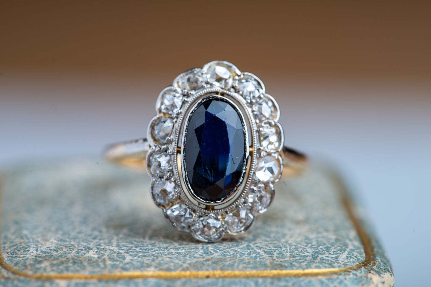Antique 1900's French Sapphire Diamond Diana Ring in 18K Gold