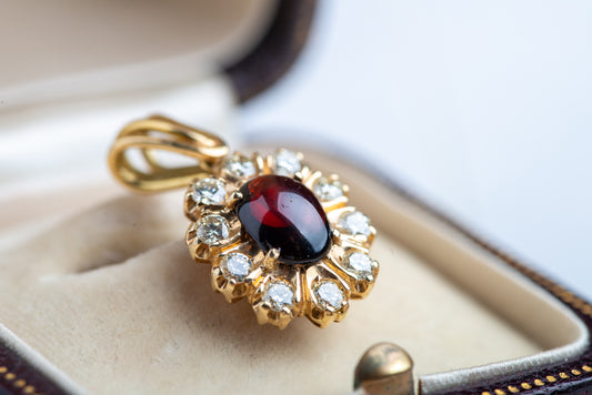 Vintage Garnet & Diamond Pendant in 14K Gold