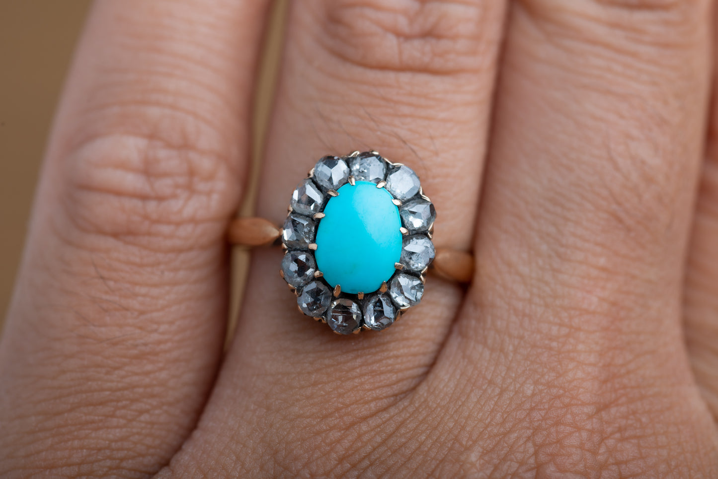 Vintage Turquoise Rosecut Diamond Ring
