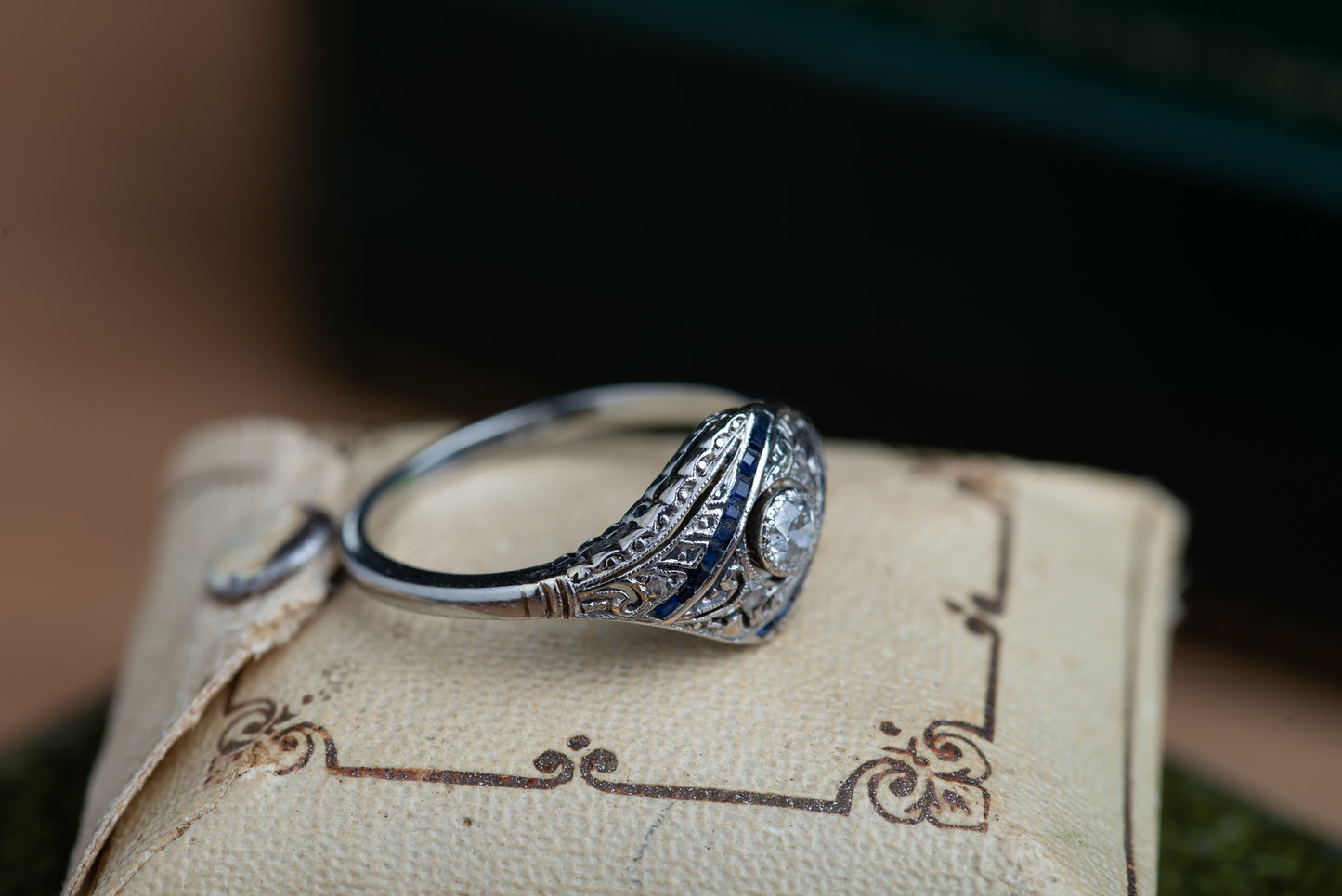 Art Deco Diamond Sapphire Boat Ring