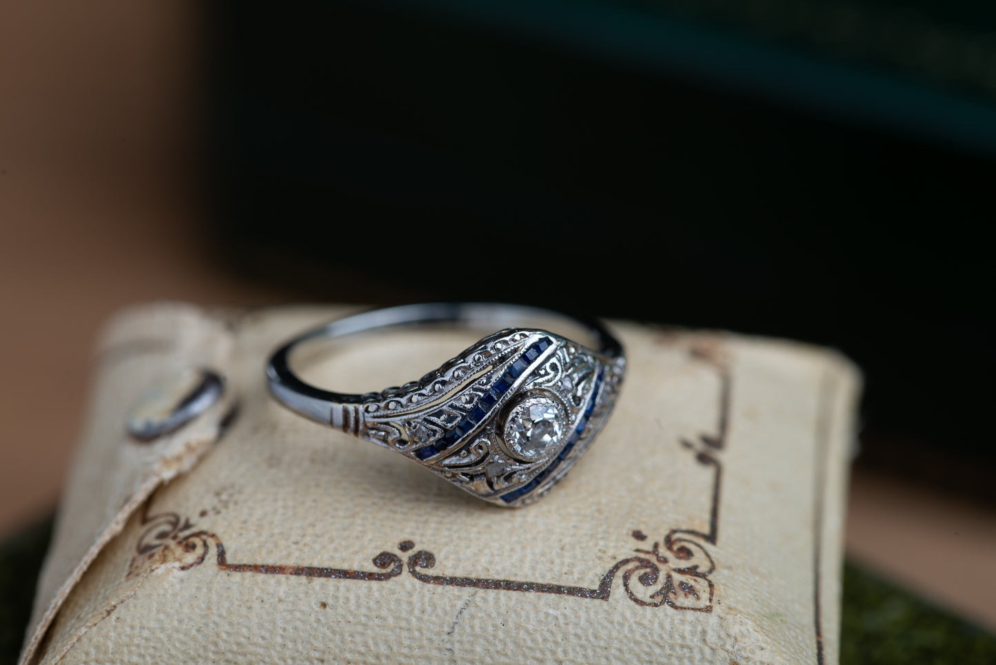 Art Deco Diamond Sapphire Boat Ring