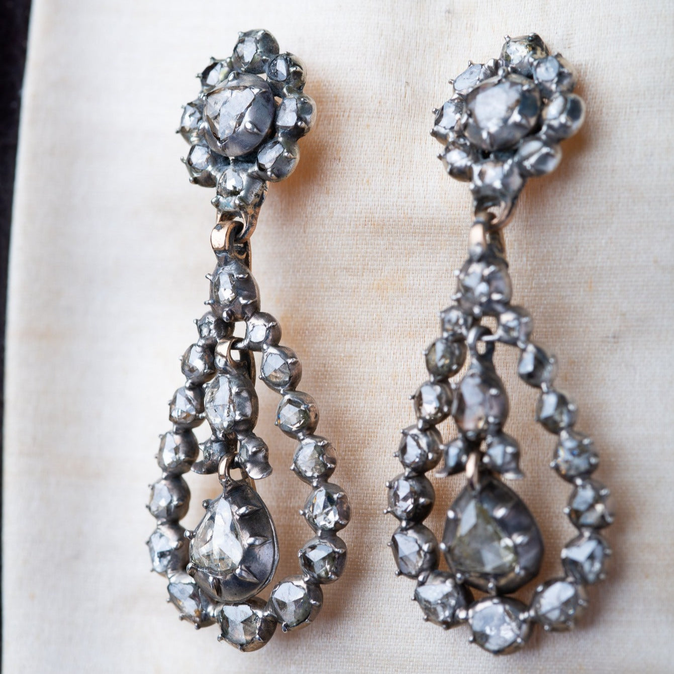 Victorian Dutch Rosecut Diamond Drop Earrings