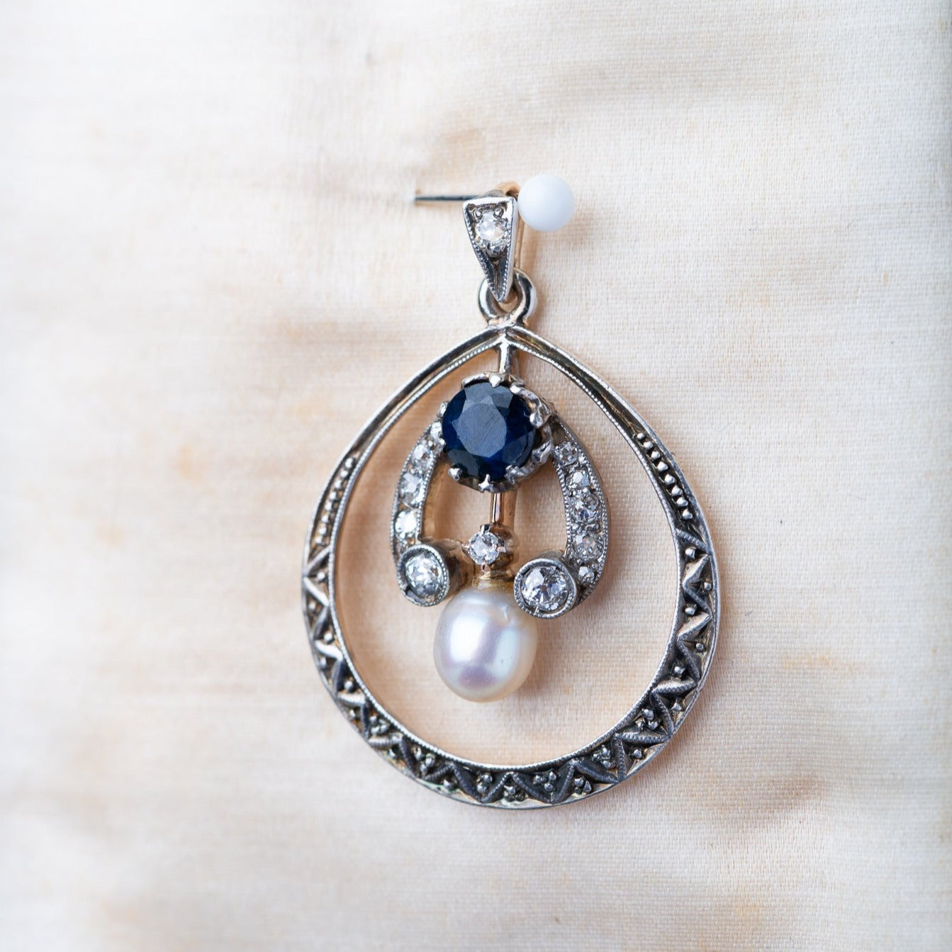 Edwardian Sapphire Diamond Pearl Pendant