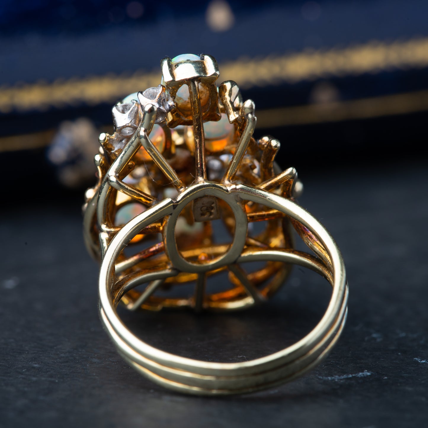 Vintage Brutalist 1960's Diamond Opal Ring