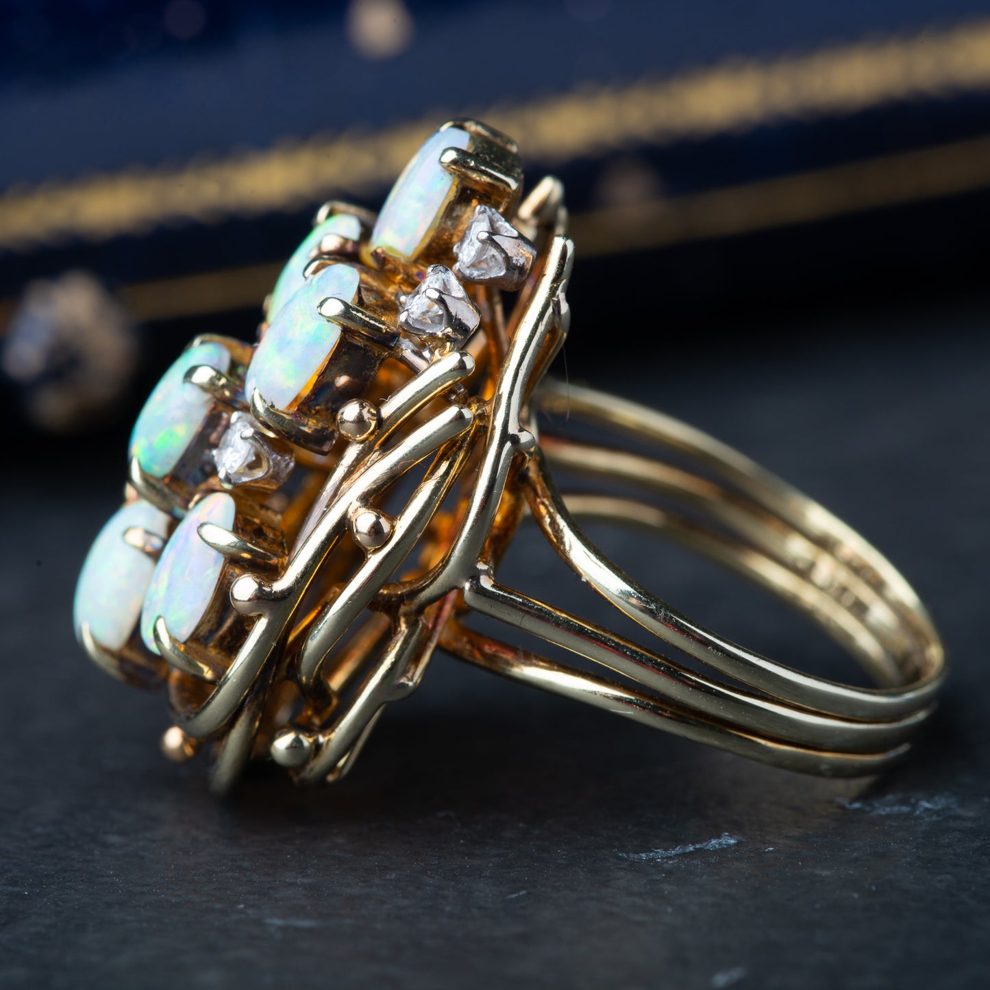 Vintage Brutalist 1960's Diamond Opal Ring