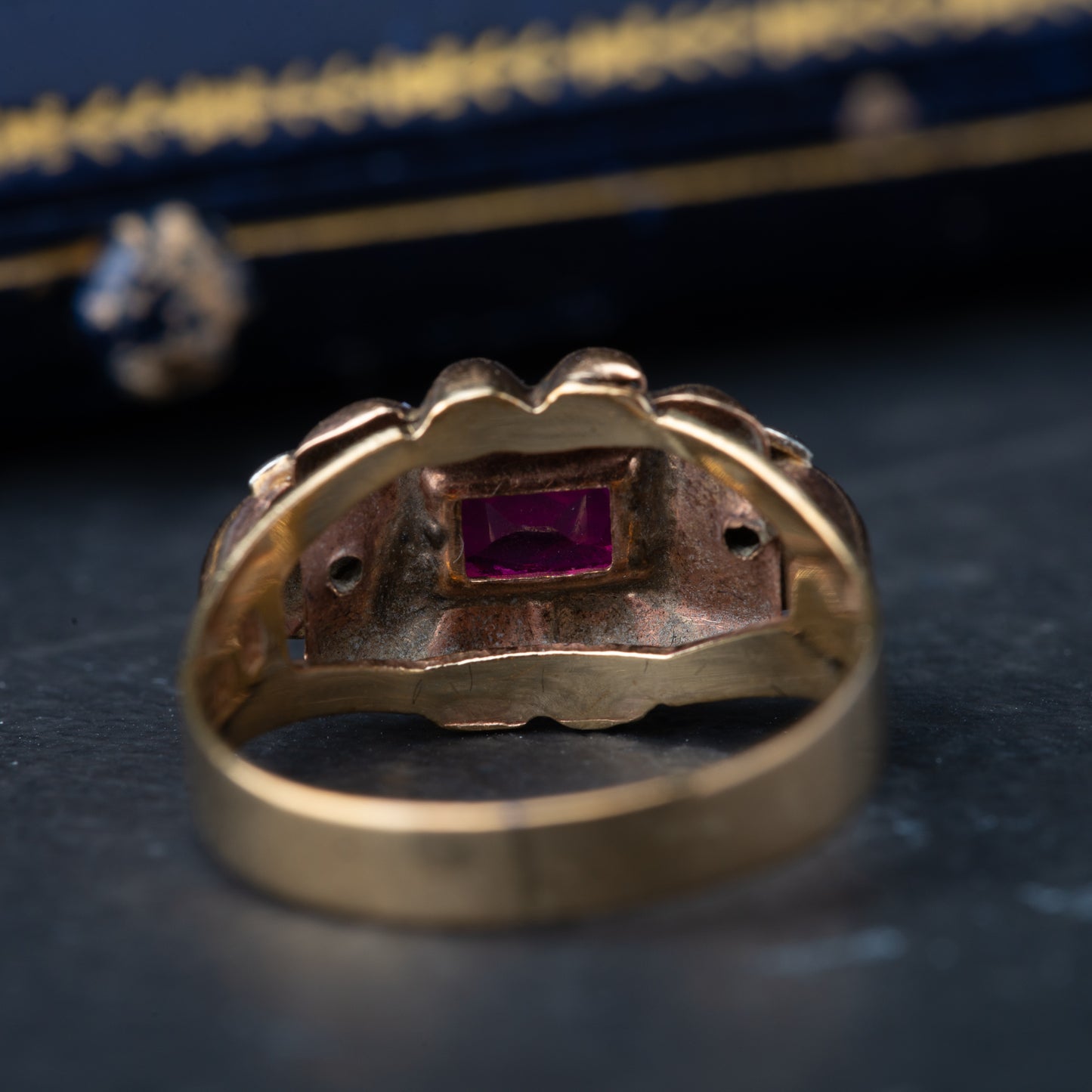 1950's Synthetic Ruby Diamond Tank Ring
