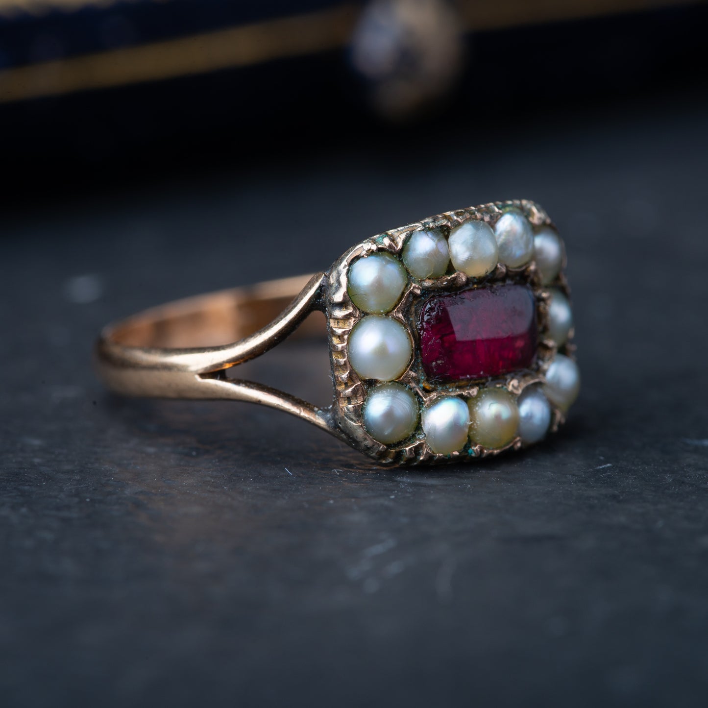 Georgian Garnet Pearl Portrait Ring