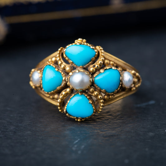 Georgian 1820's Turquoise Pearl Memorial Ring
