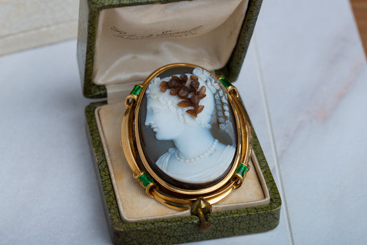 Antique 1900's French Victorian Onyx Cameo Pendant Brooch