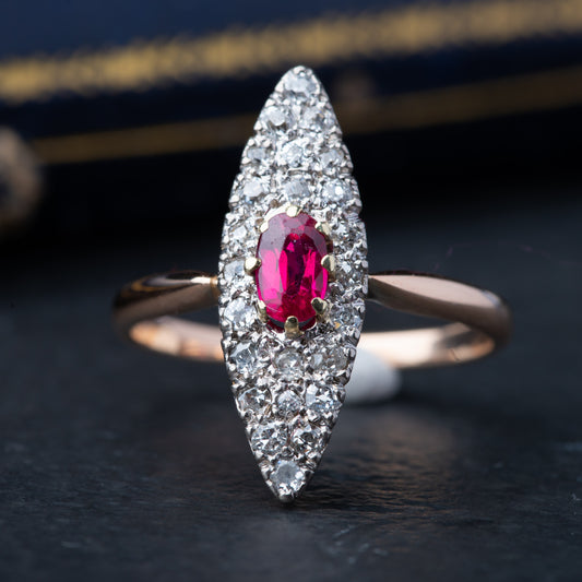 Victorian Ruby Diamond Navette Ring