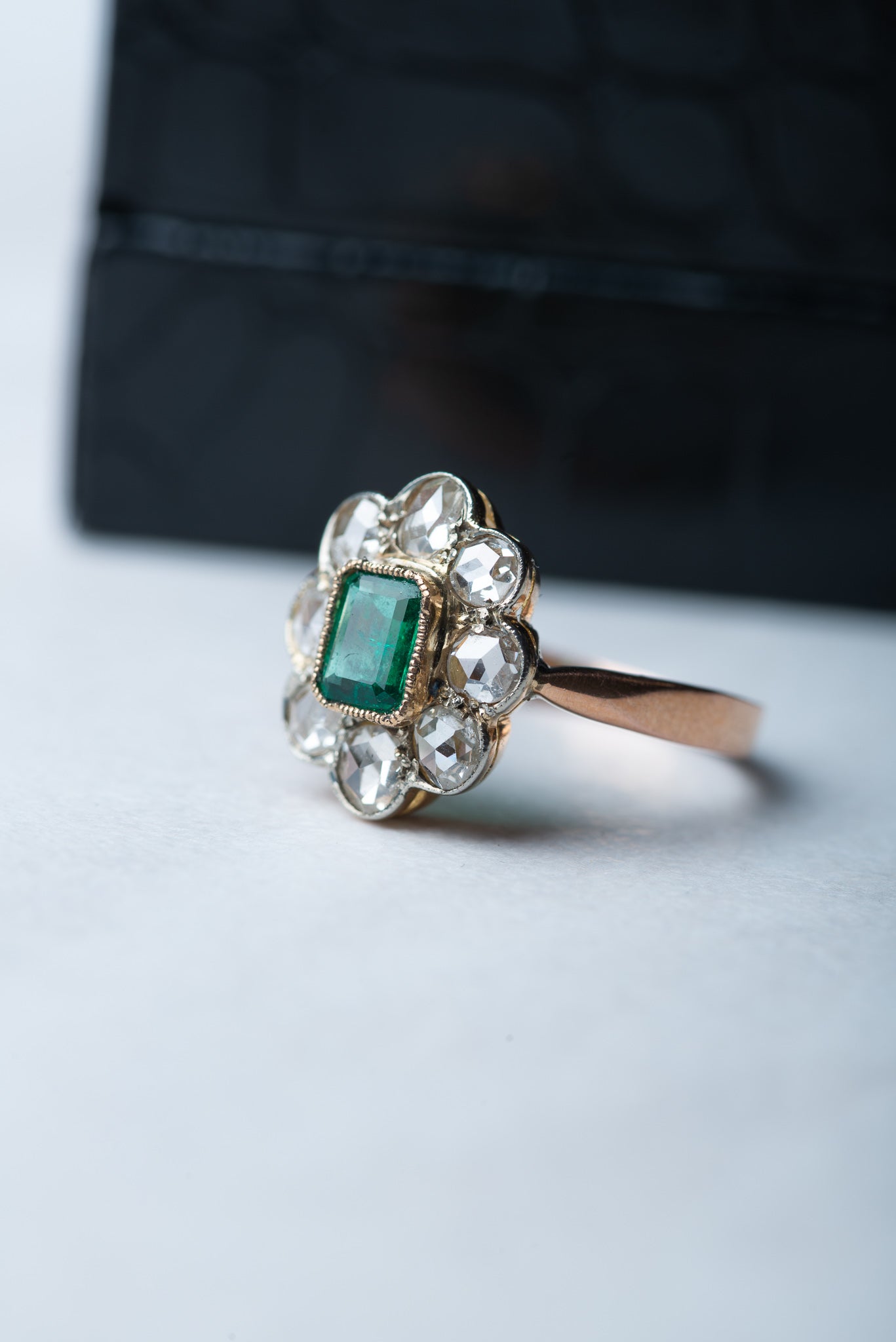 Vintage Emerald Rosecut Diamond Ring