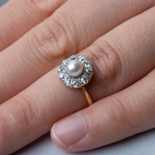 Oldmine Cut Diamond Pearl Ring