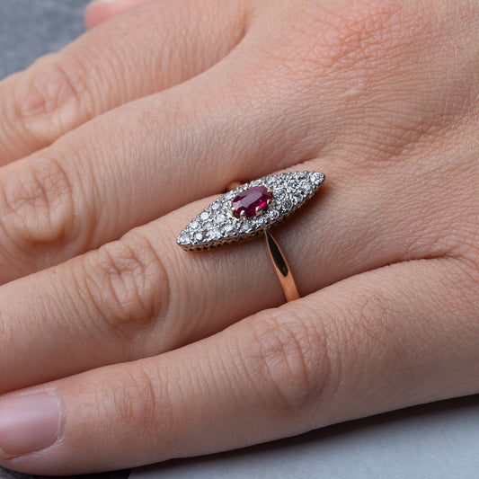 Victorian Ruby Diamond Navette Ring