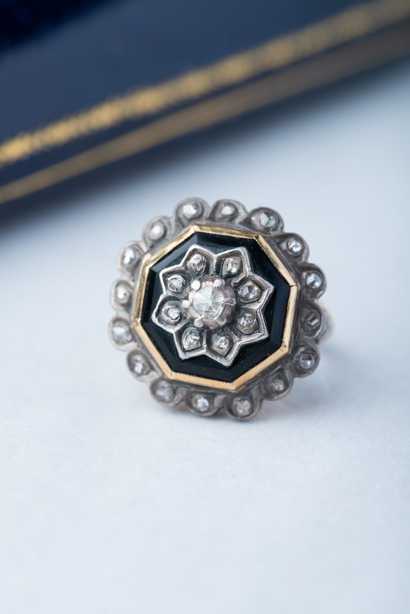 Antique Onyx Rosecut Diamond Ring