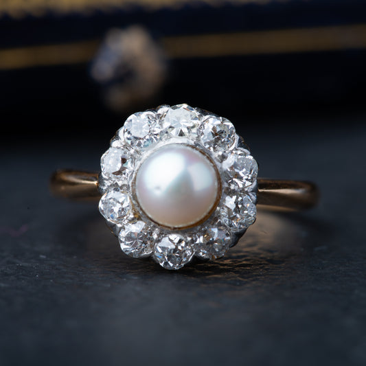 Oldmine Cut Diamond Pearl Ring
