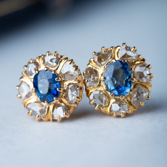 Victorian Rosecut Diamond Sapphire Studs
