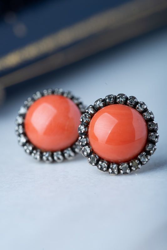 Antique coral diamond earrings
