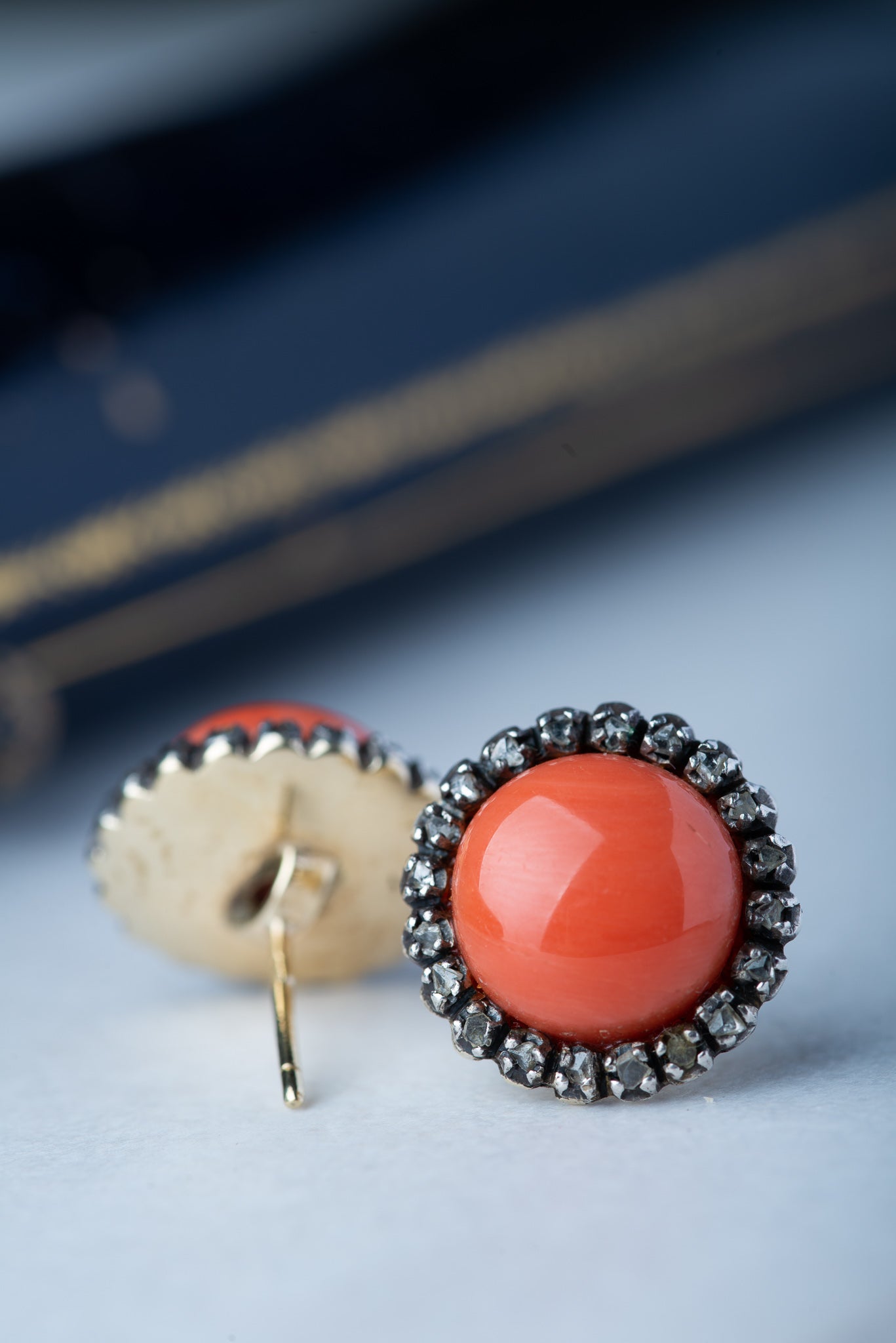 Antique coral diamond earrings
