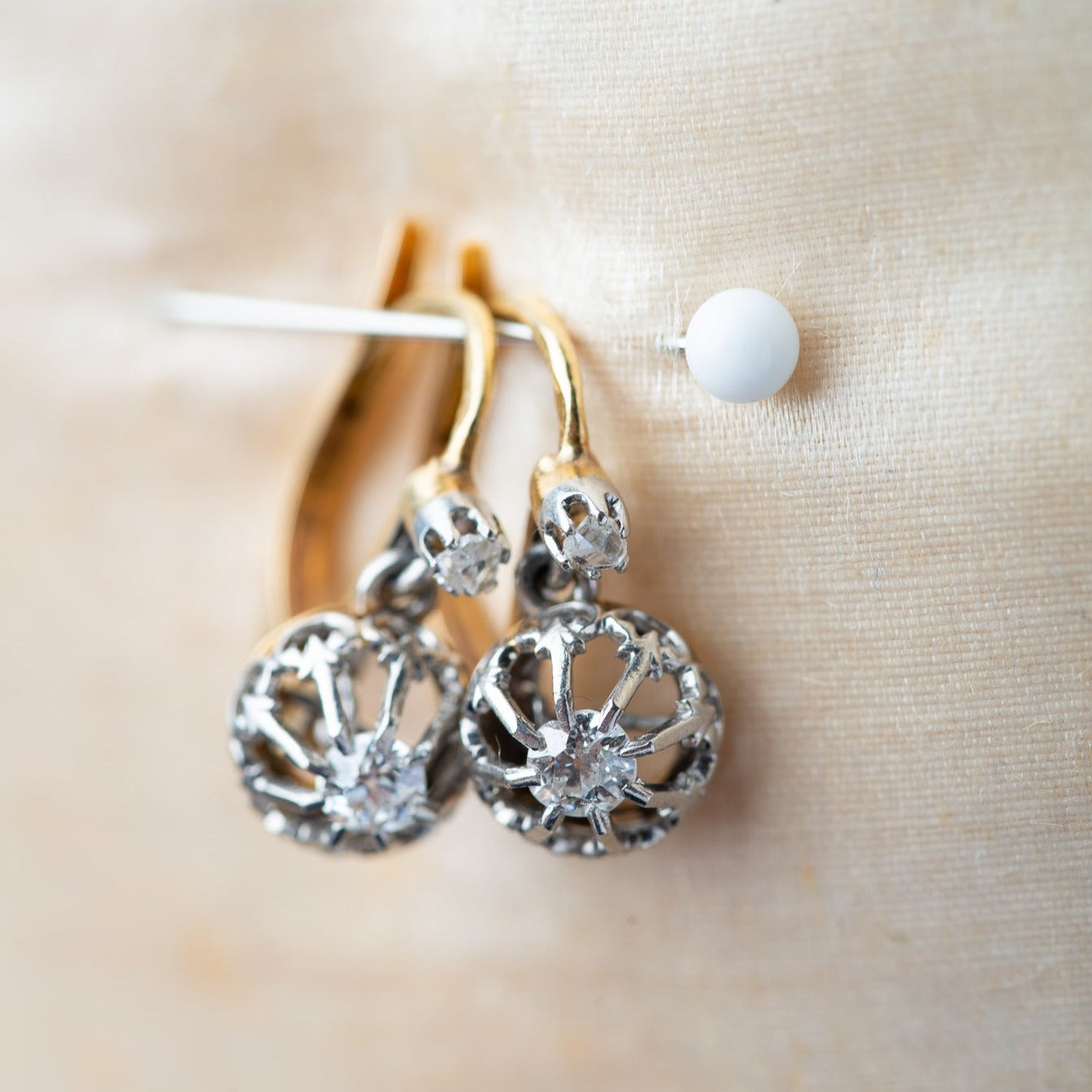 Antique Oldmine Cut Diamond Dormeuses Earrings