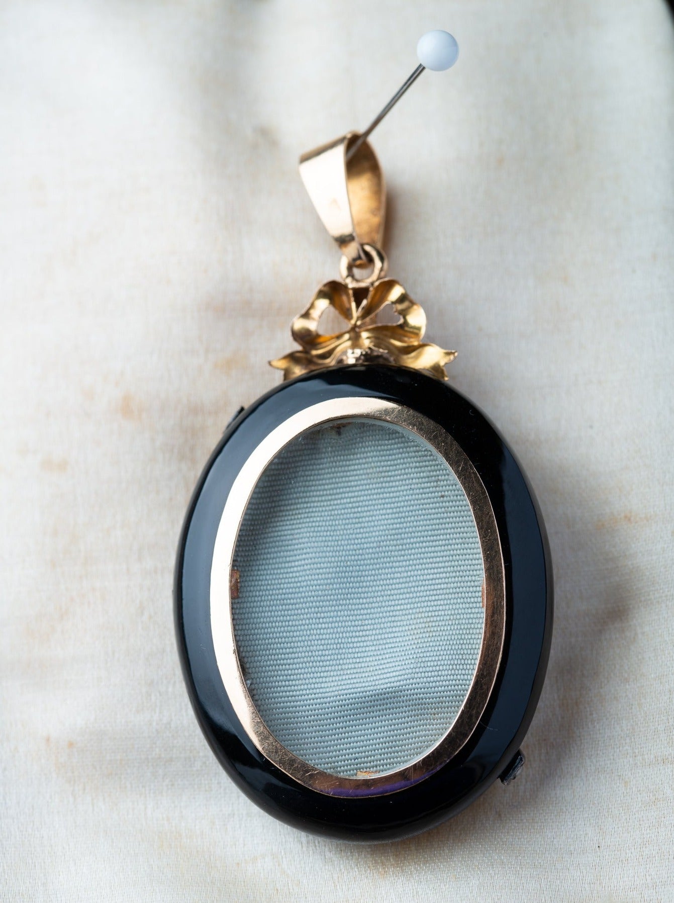Antique onyx pearl locket pendant
