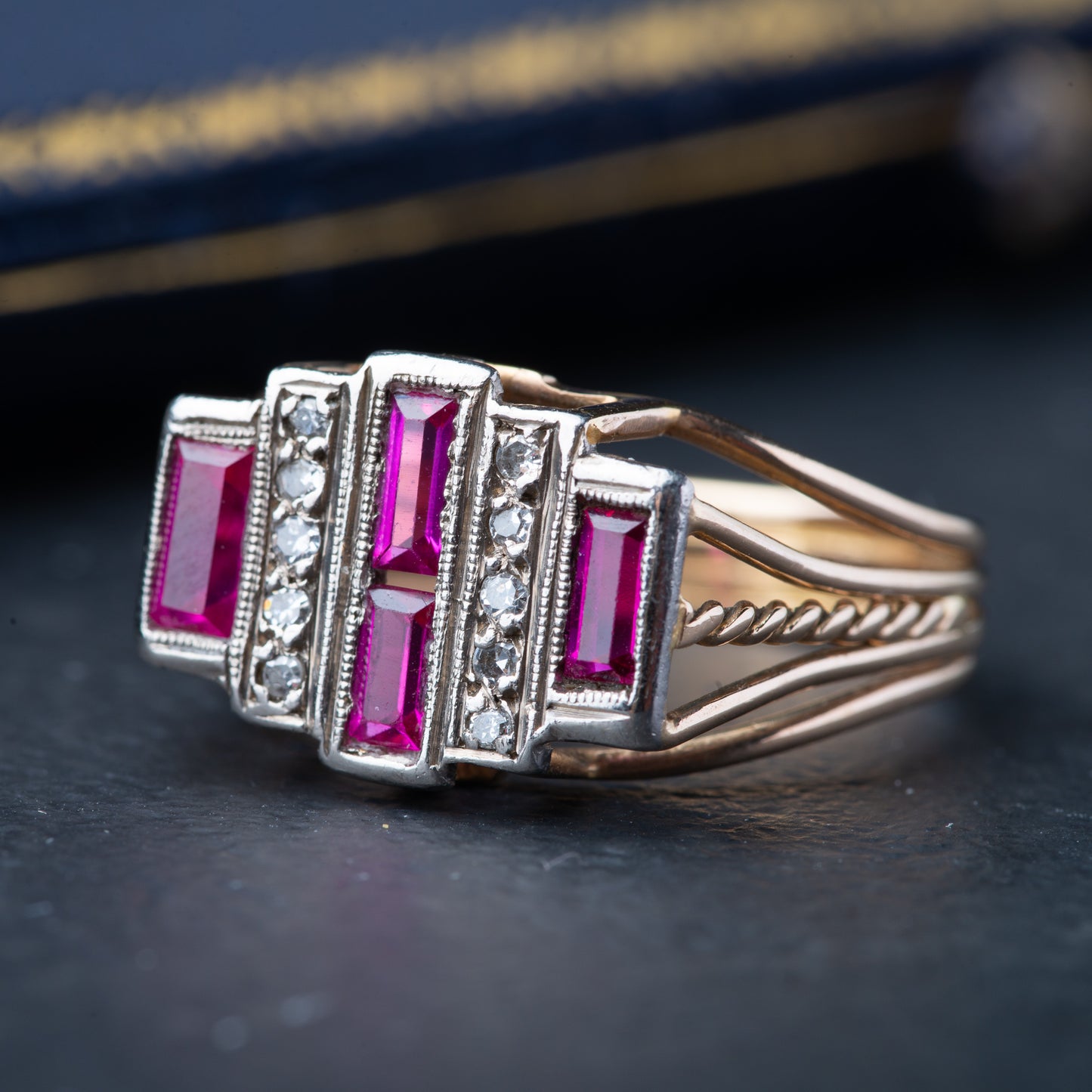 Art Deco Tank Ring Synthetic Ruby