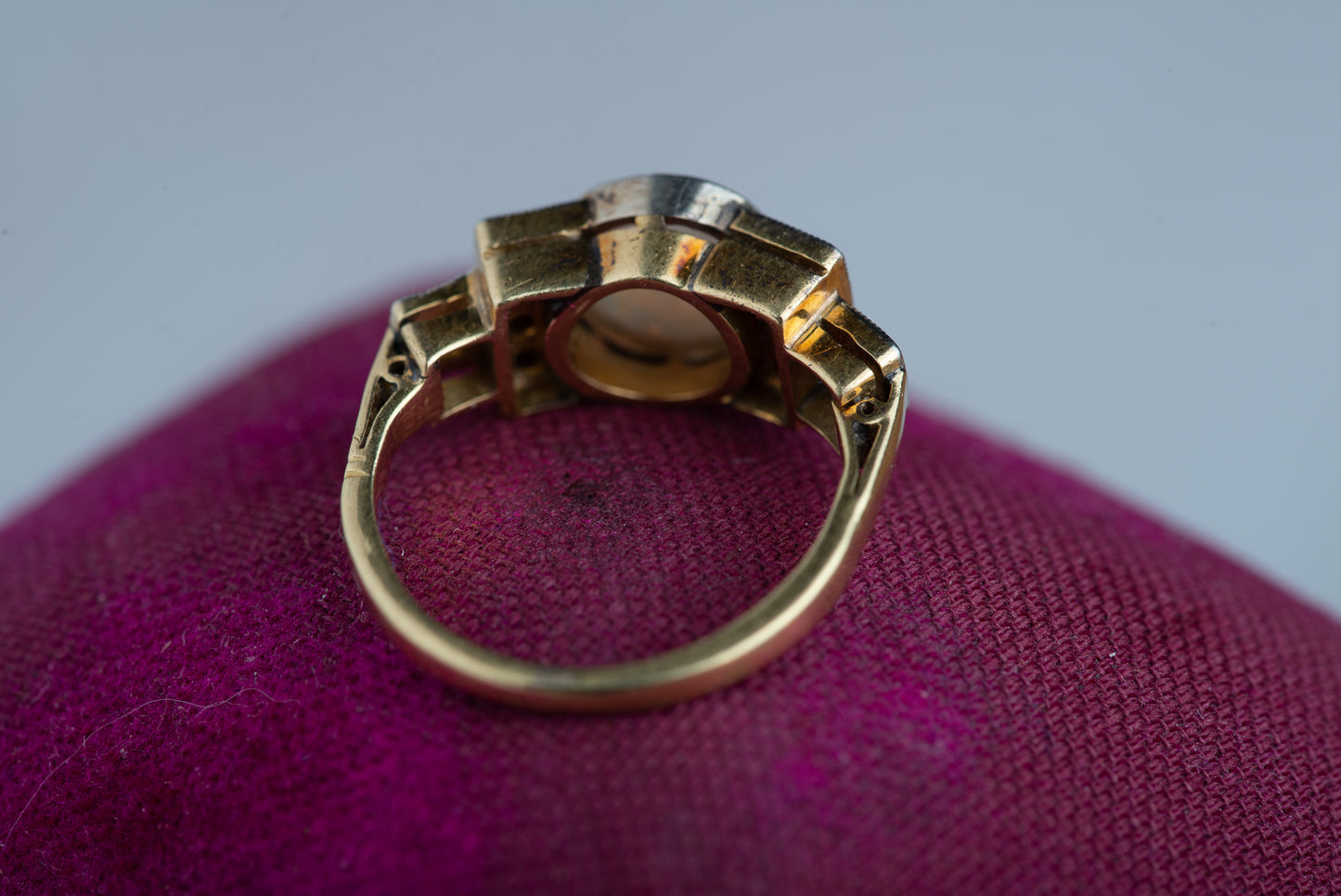 Small Art Deco Opal Diamond Ring in 14K Gold