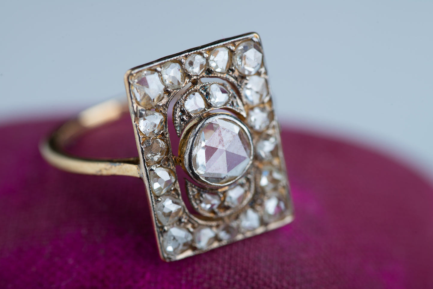 Romantic 19th Century Victorian Rosecut Diamond Plaque Ring
