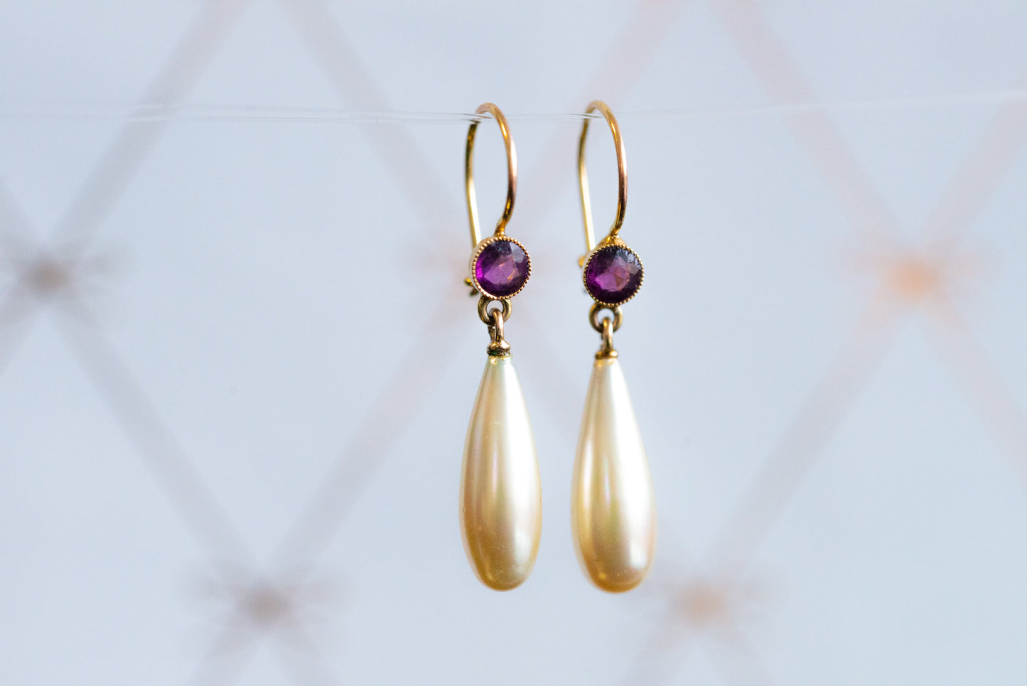Antique 1880's High Carat Pearl Amethyst Drop Earrings