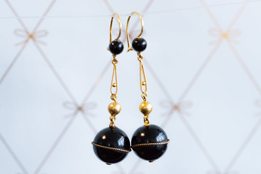 Antique High Carat Onyx Orb Mourning Earrings